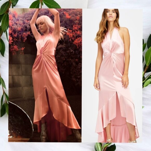 $500 NWT JILL STUART Light Pink Maxi Dress 12 LARGE Halter Glossy Evening Satin - Picture 8 of 11